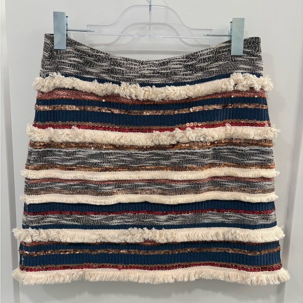 Anthropologie Moulinette Soeurs Erine Sequin Fringe Tweed Skirt Size 6 - Picture 2 of 15